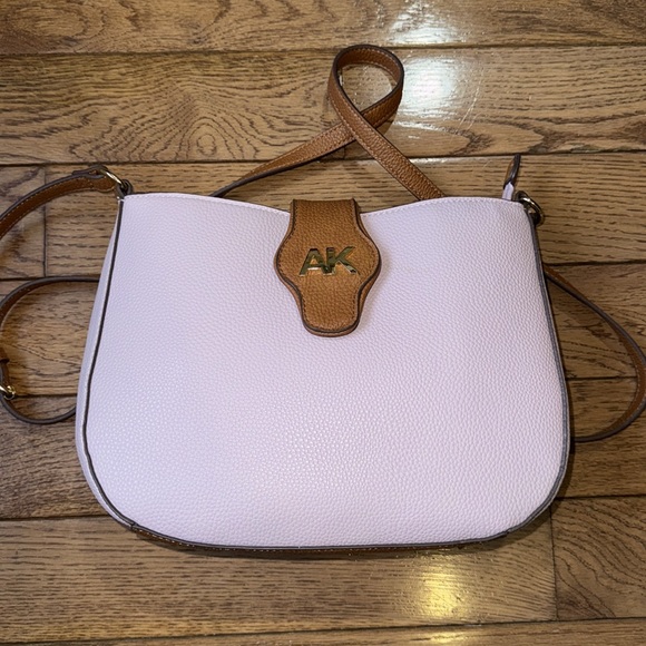 Anne Klein Pink with Tan Trim Faux Pebbled Leather Crossbody Bag - Picture 2 of 12